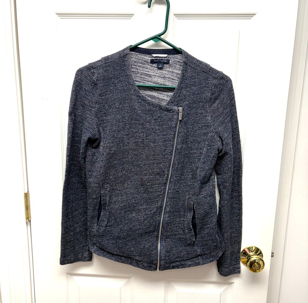 Tommy Hilfiger Jacket Athluxe Sweatshirt Cropped, Zip, Navy, Women's Size M
